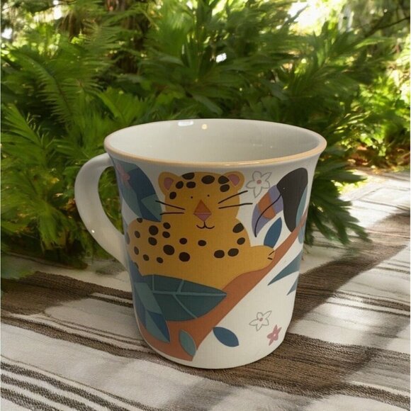 Mikasa Jungle Friends Leopard Coffee Mug Stoneware Cheetah Parrots Giraffe - Picture 1 of 10
